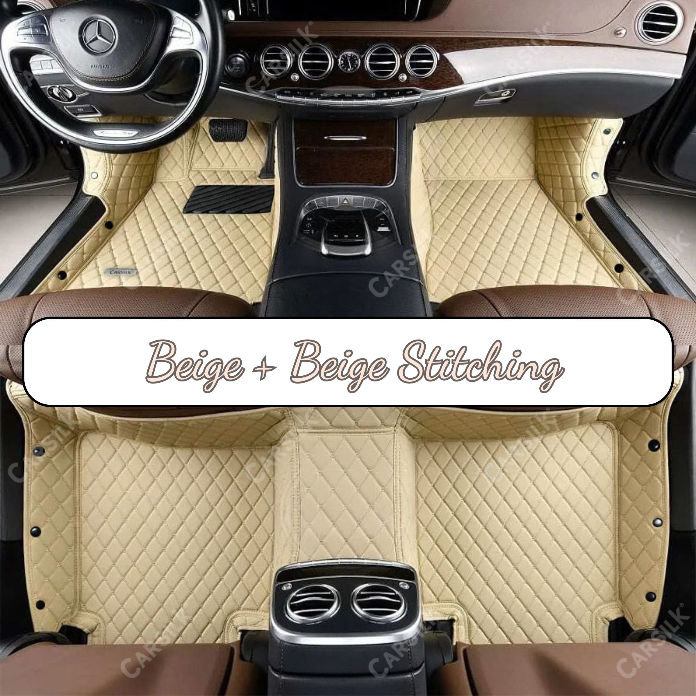 BEIGE DIAMOND PATTERN CAR MATS SET