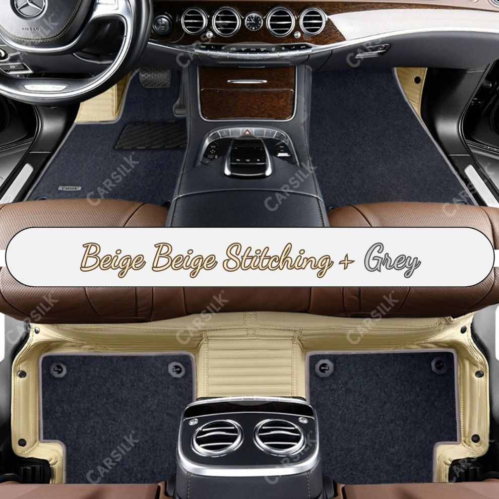 BEIGE STRIPE BASE WITH GRAY TOP CARPET DOUBLE LAYER CAR MAT SET