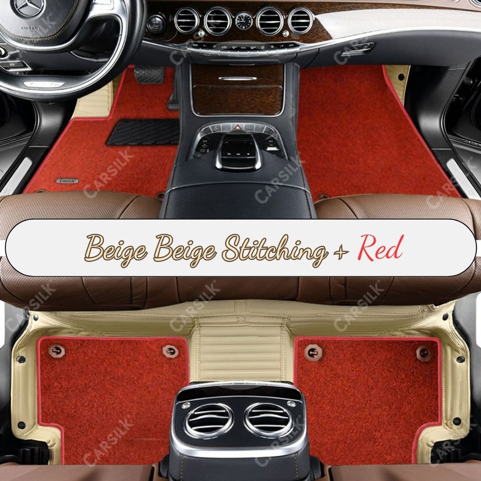 BEIGE STRIPE BASE WITH RED TOP CARPET DOUBLE LAYER CAR MAT SET