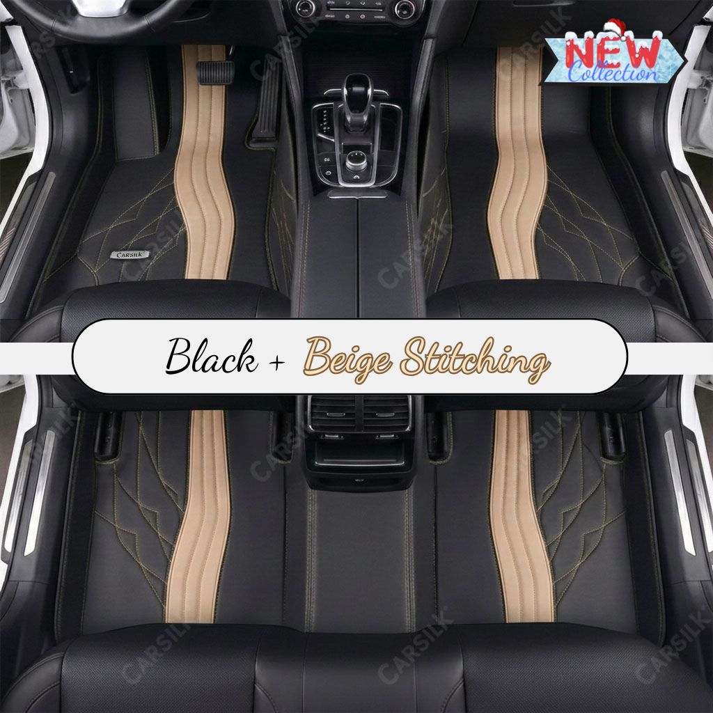 BLACK AND BEIGE PATTERN DOUBLE LAYER PREMIUM CAR MATS SET