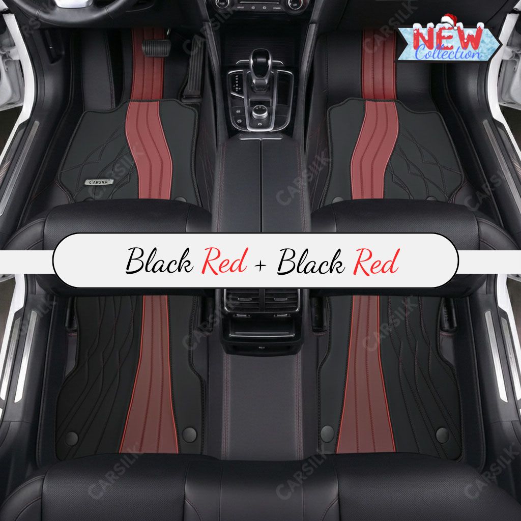BLACK AND RED PATTERN DOUBLE LAYER PREMIUM CAR MATS SET