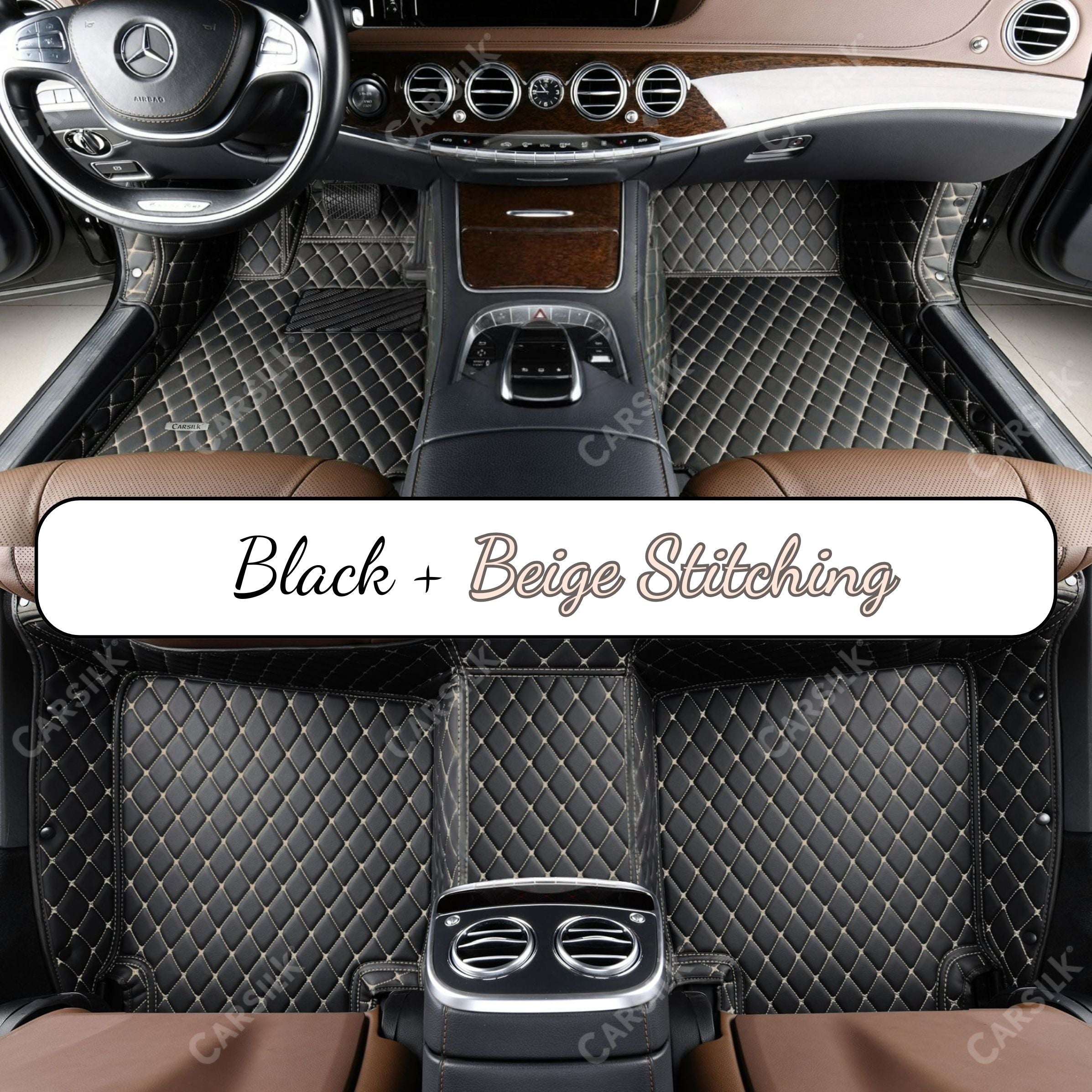 Alternative view of BLACK & BEIGE STITCHING DIAMOND LUXURY CAR FLOOR MATS
