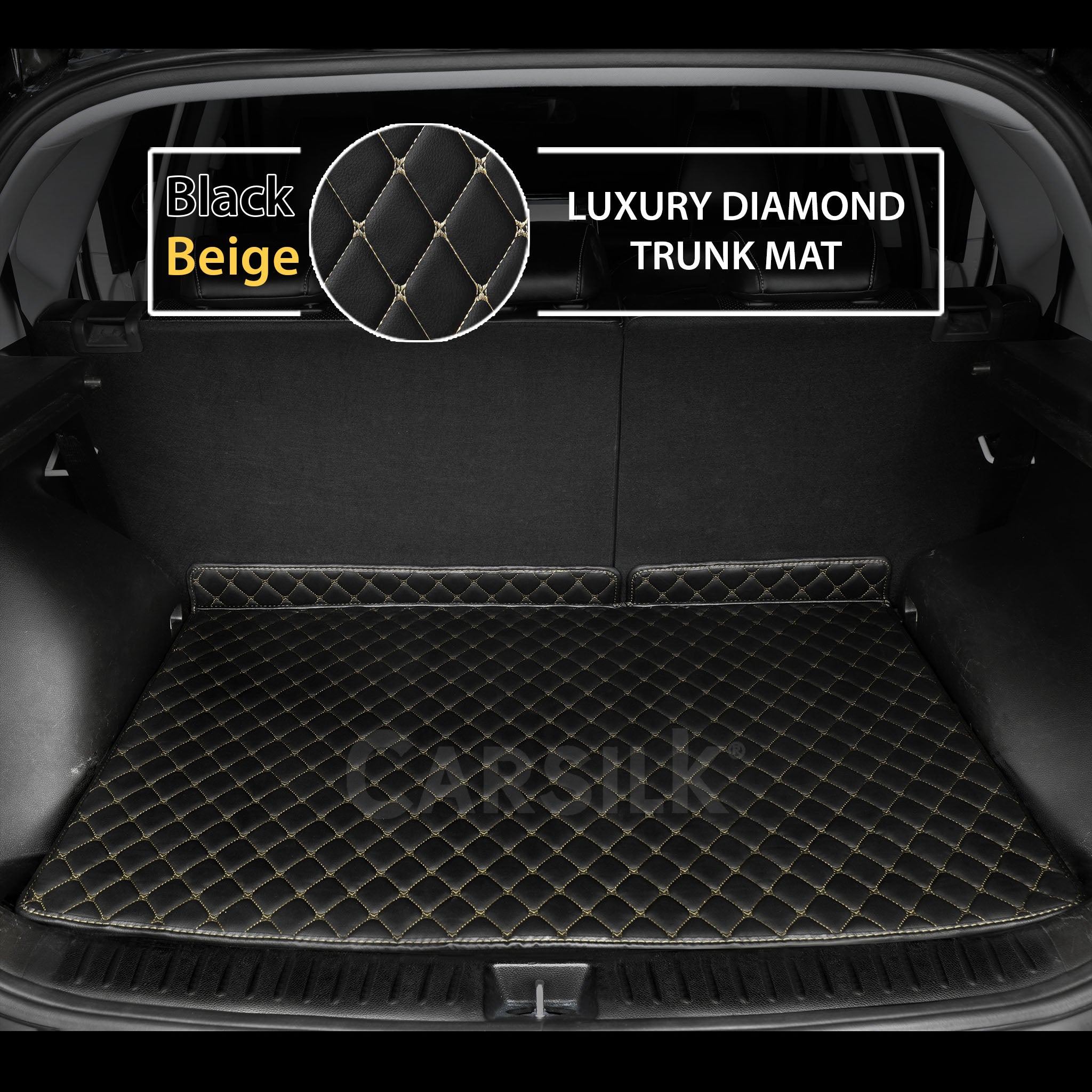 BLACK & BEIGE STITCHING DIAMOND LUXURY TRUNK CAR MATS