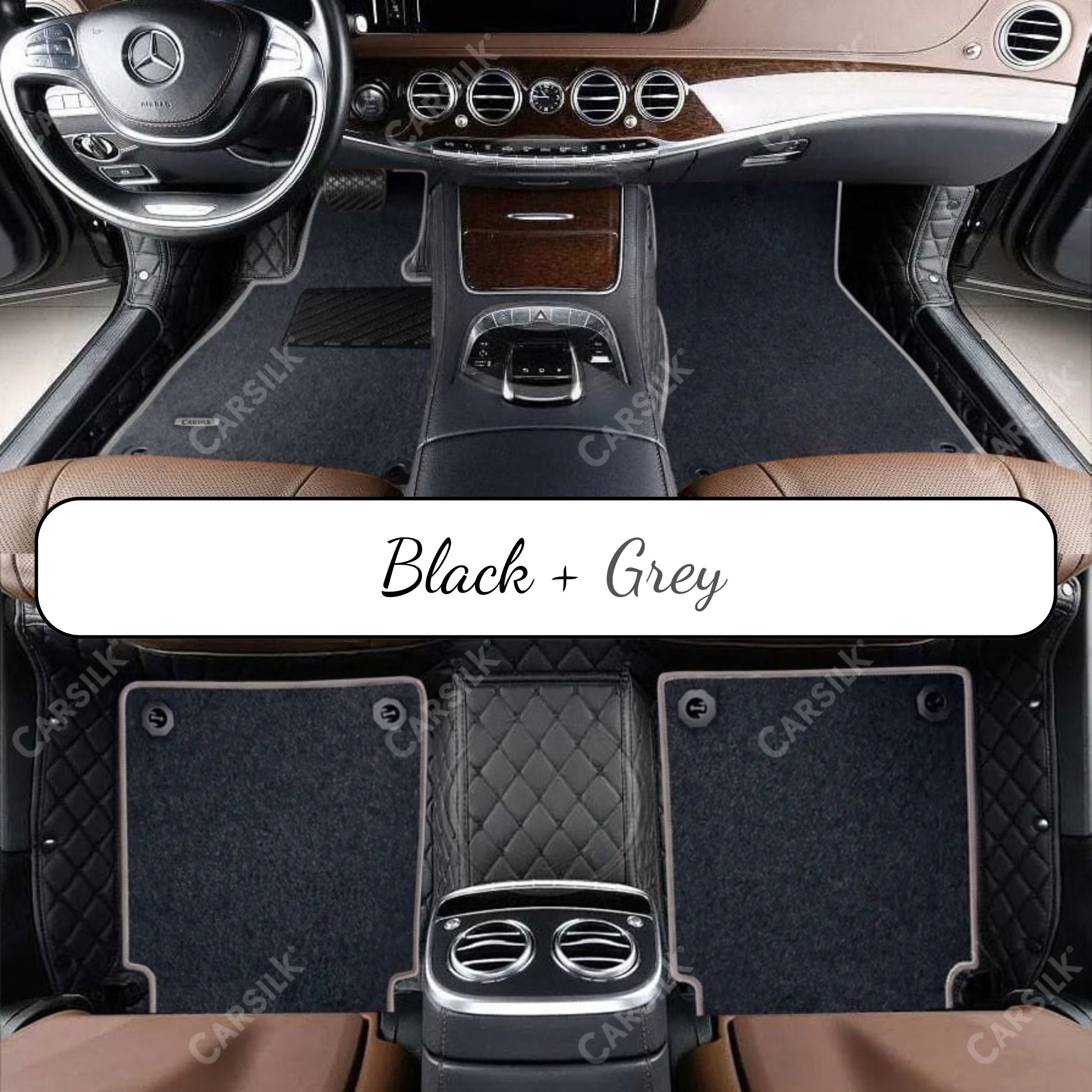 BLACK & BLACK STITCHING DIAMOND BASE WITH GRAY TOP CARPET DOUBLE LAYER CAR MAT SET