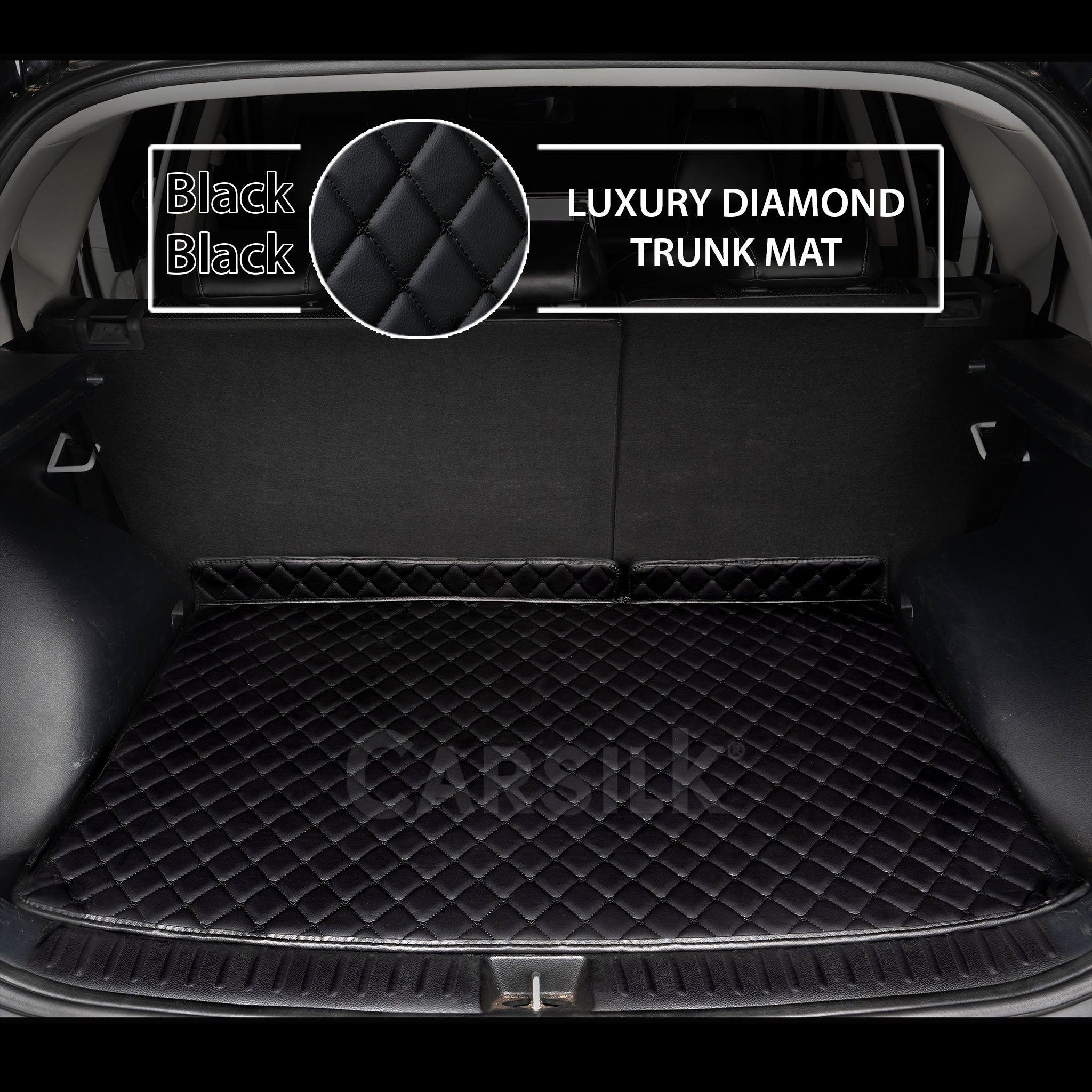 BLACK & BLACK STITCHING DIAMOND LUXURY BASE TRUNK CAR MATS