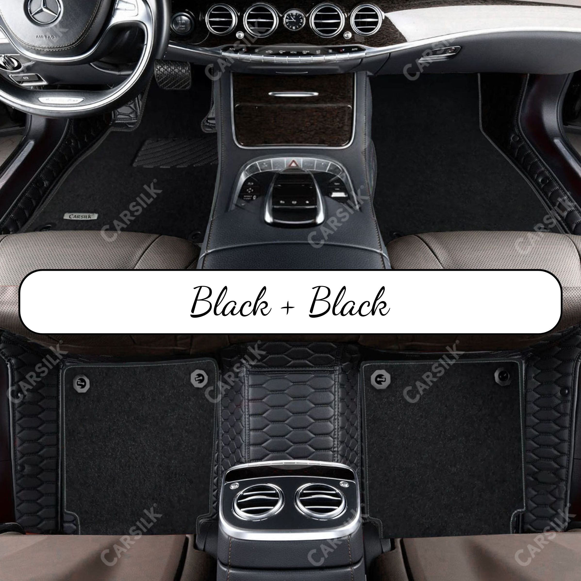 Alternative view of BLACK & BLACK STITCHING HONEYCOMB BASE WITH GRAY TOP CARPET DOUBLE LAYER CAR MAT SET