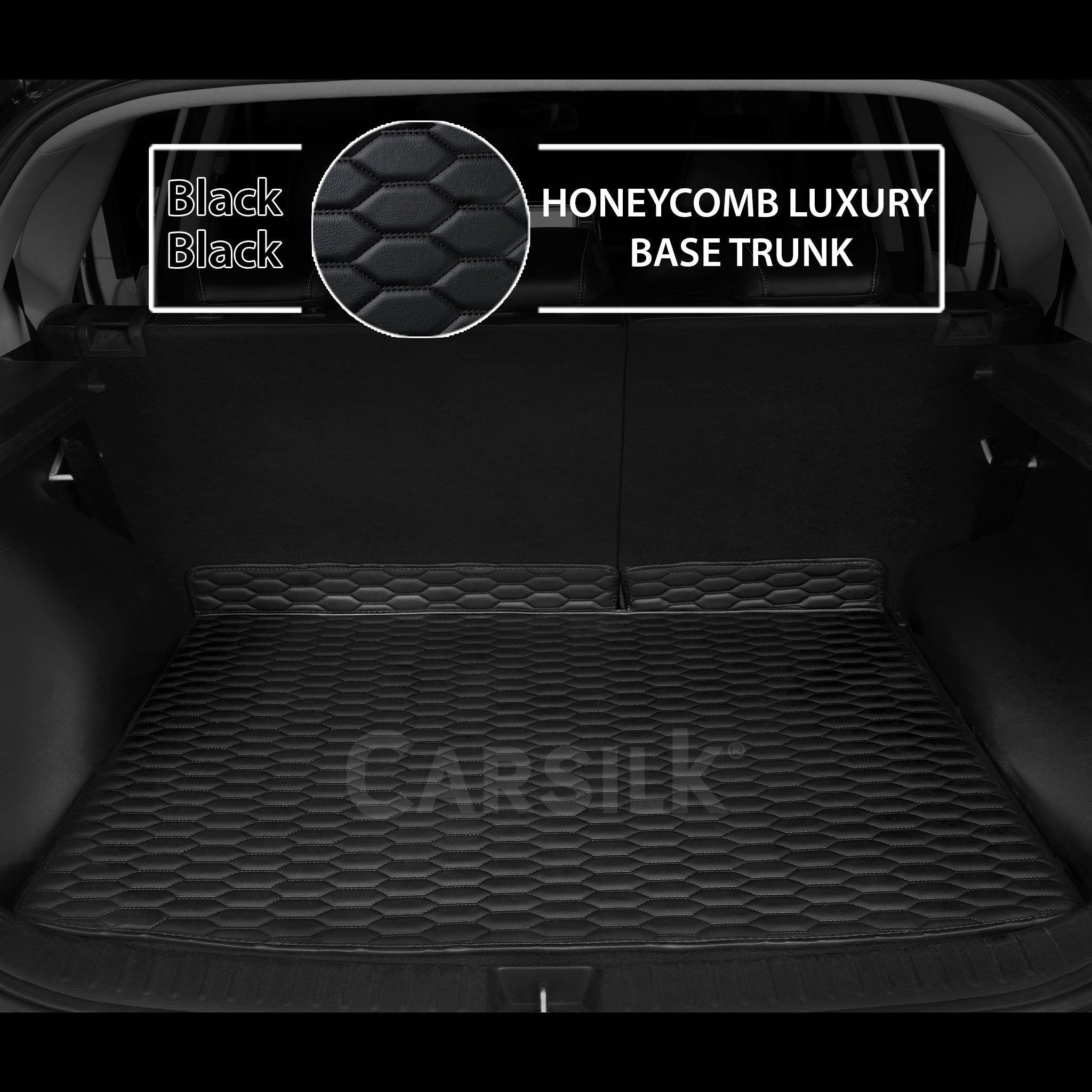 BLACK & BLACK STITCHING HONEYCOMB LUXURY BASE TRUNK CAR MATS