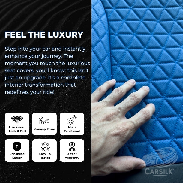 Alternative view of Black & Blue Breathable Waterproof Diamond Pattern Leather Seat Cover for Cars