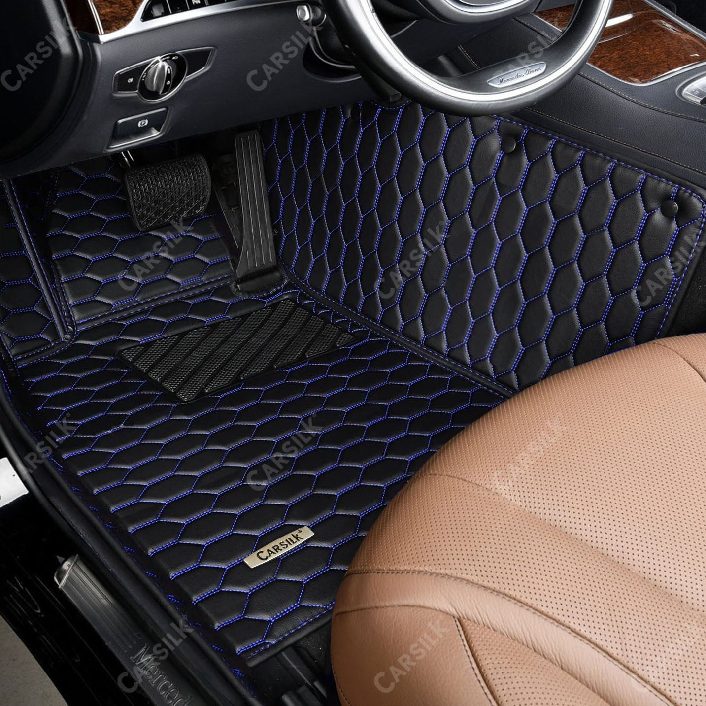 Alternative view of BLACK & BLUE STITCHING HONEY COMB LUXURY CAR MATS SET