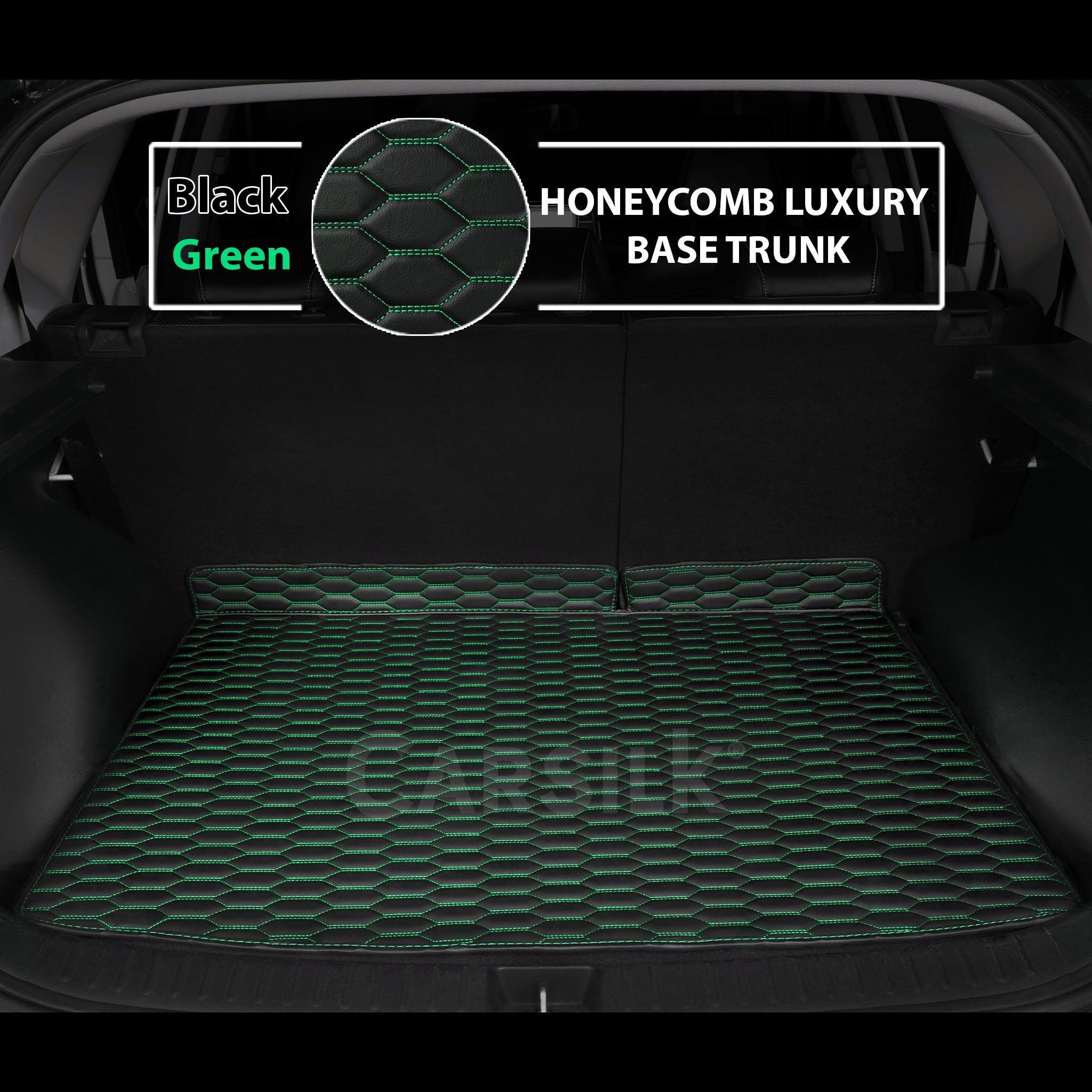 BLACK & GREEN STITCHING HONEYCOMB LUXURY BASE TRUNK CAR