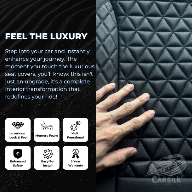 Alternative view of Black & Grey Breathable Waterproof Diamond Pattern Leather Seat Cover for Cars