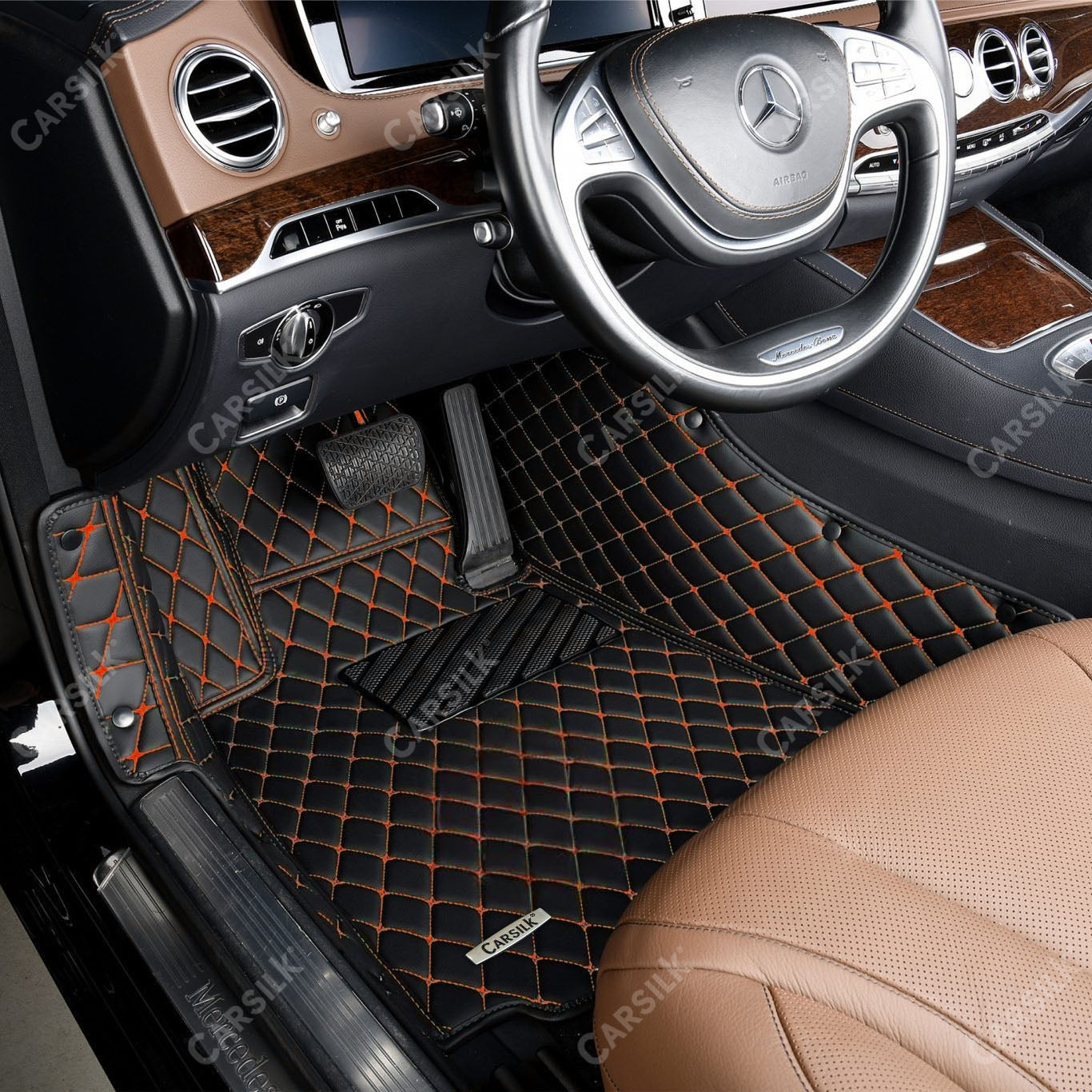 Alternative view of BLACK & ORANGE DIAMOND PATTERN CAR MATS SET