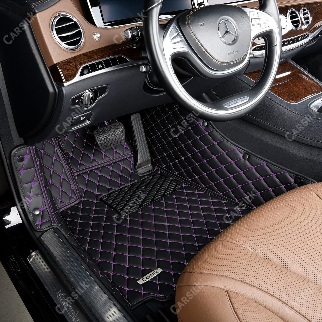 Alternative view of BLACK & PURPLE DIAMOND PATTERN CAR MATS SET
