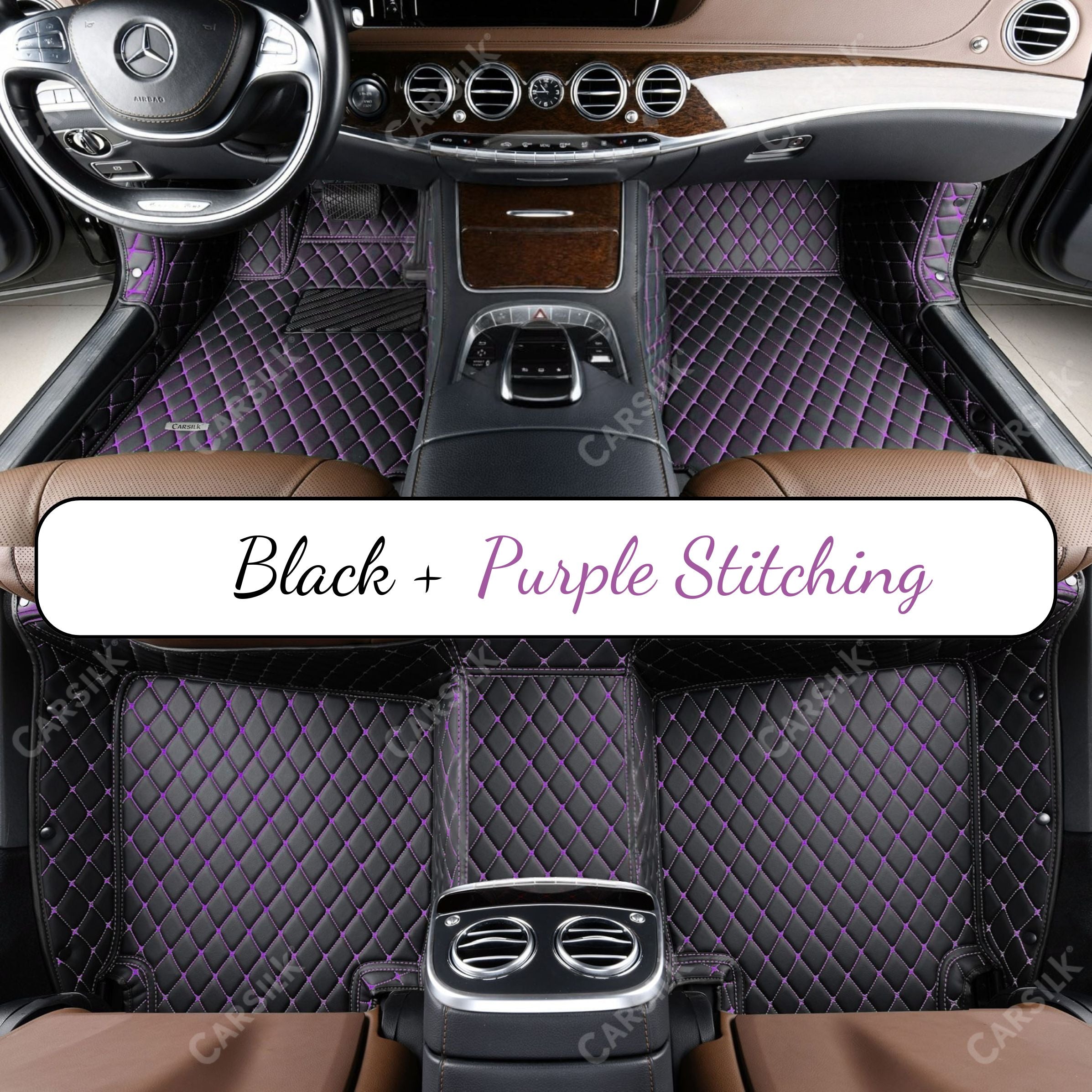 BLACK & PURPLE DIAMOND PATTERN CAR MATS SET