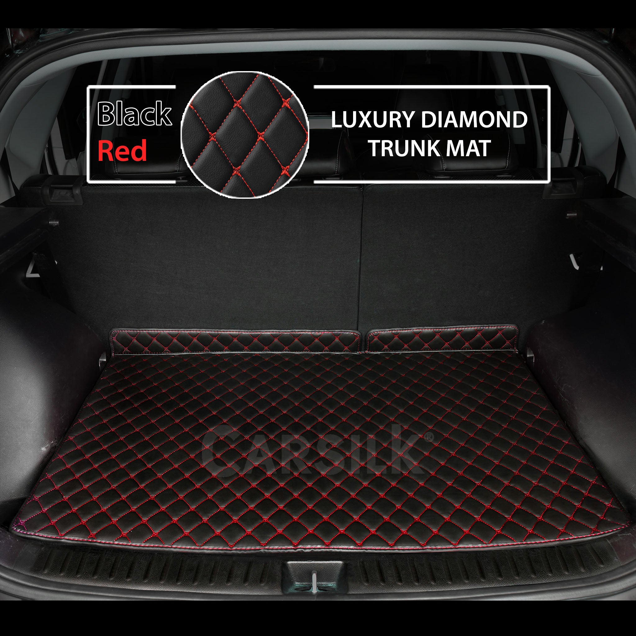BLACK & RED STITCHING DIAMOND LUXURY TRUNK CAR MATS