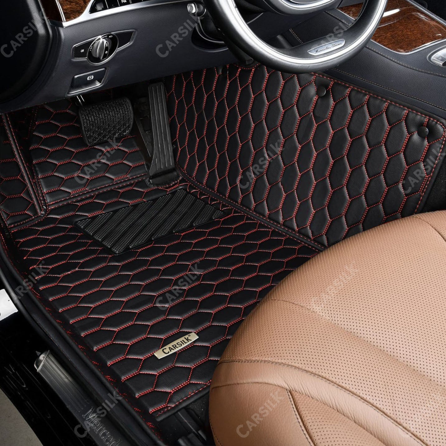 Alternative view of BLACK & RED STITCHING HONEY COMB LUXURY CAR MATS SET