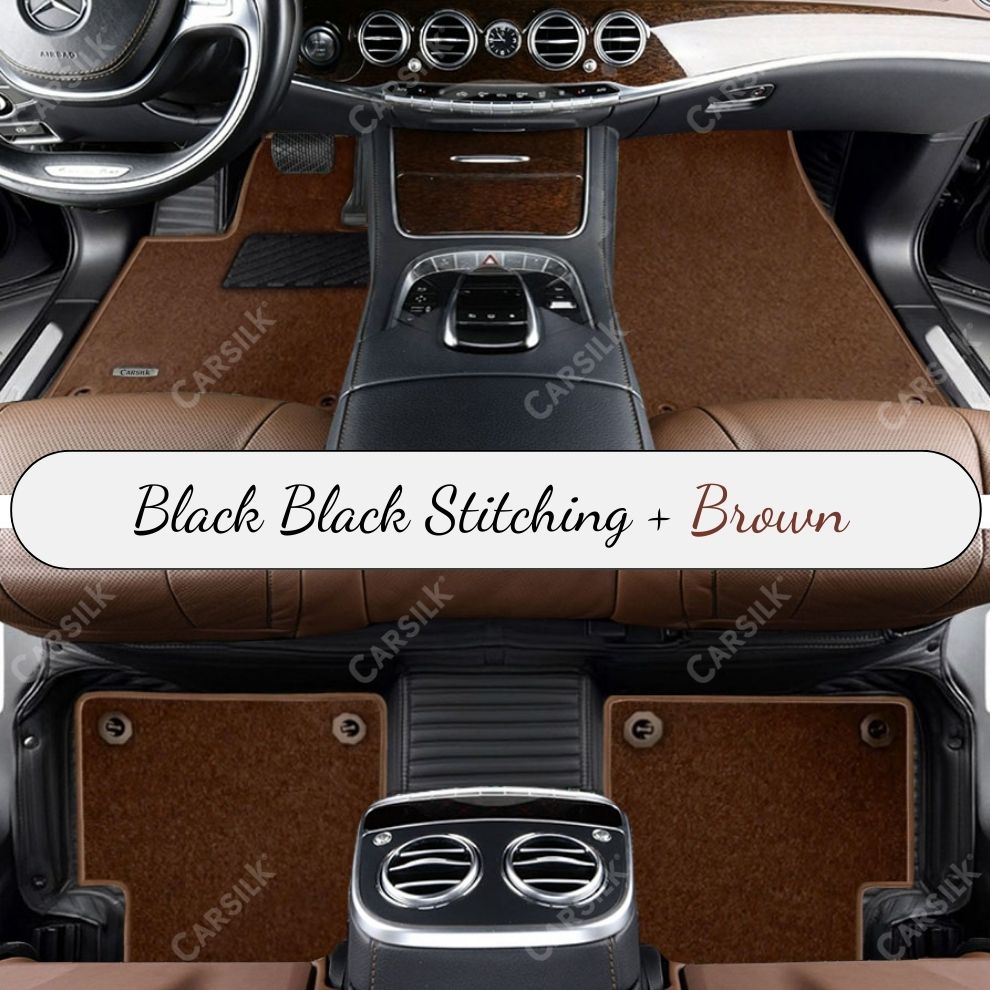 BLACK STRIPE BASE WITH BROWN TOP CARPET DOUBLE LAYER CAR MAT SET