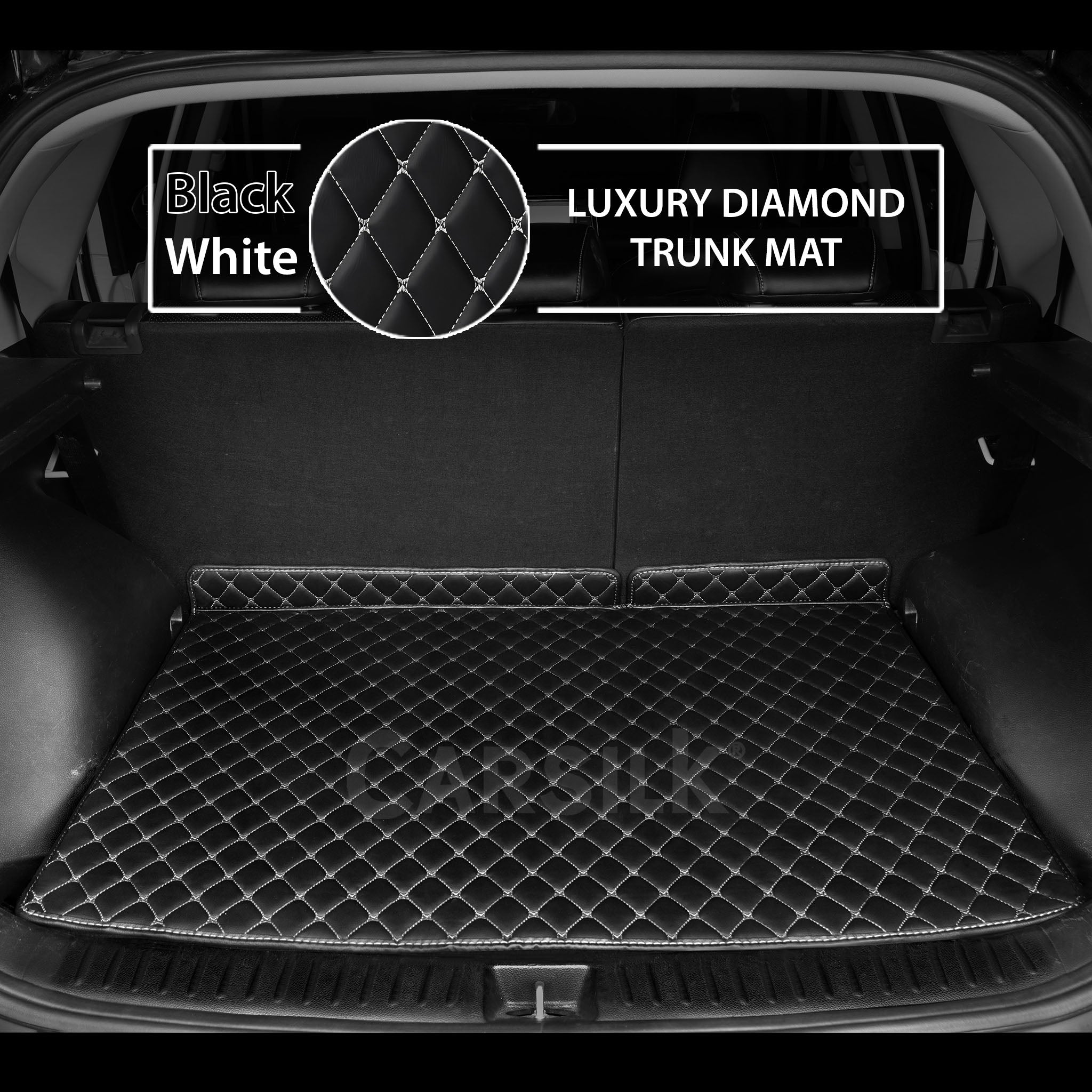 BLACK & WHITE STITCHING DIAMOND LUXURY TRUNK CAR MATS