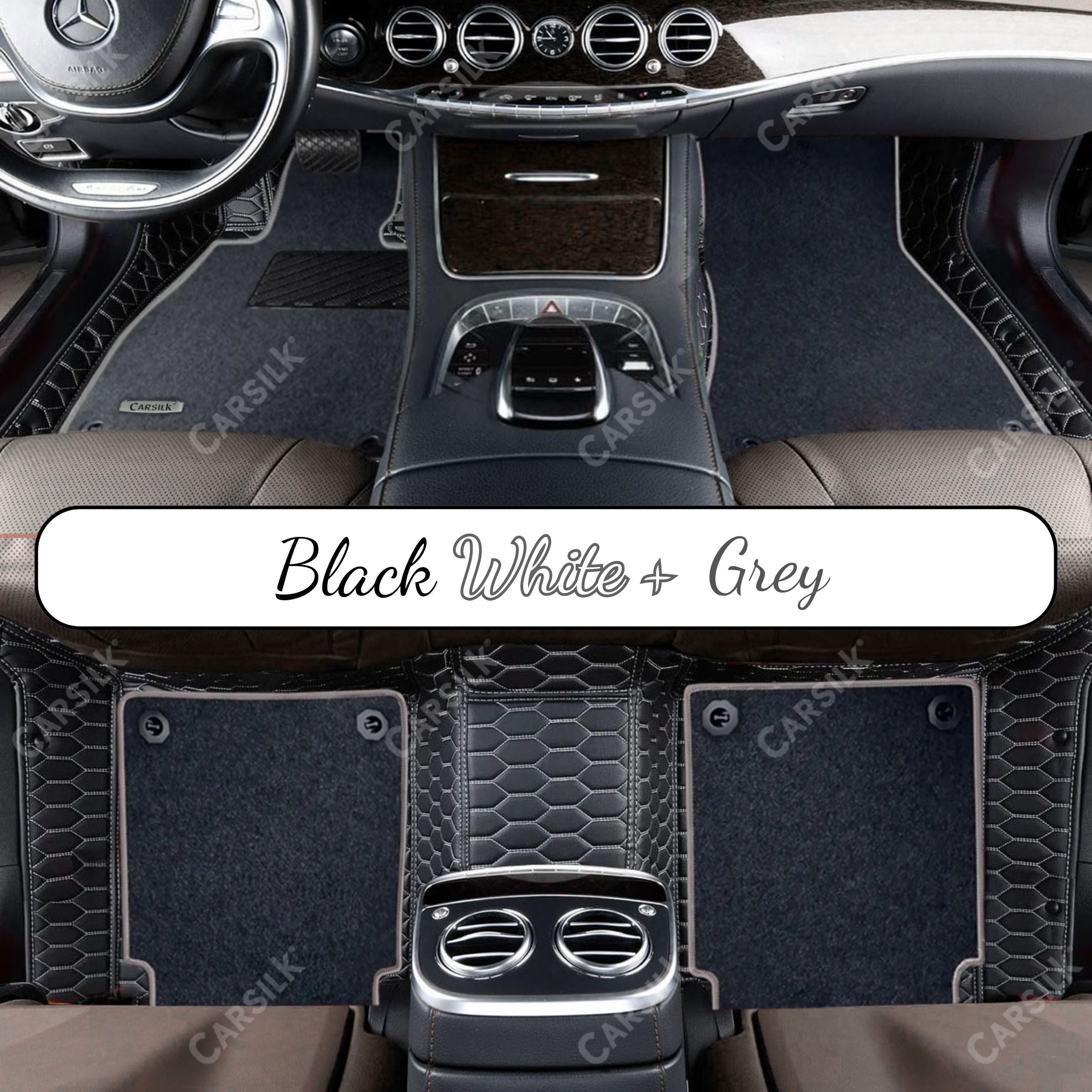 Alternative view of BLACK & WHITE STITCHING HONEYCOMB BASE WITH BLACK TOP CARPET DOUBLE LAYER CAR MAT SET