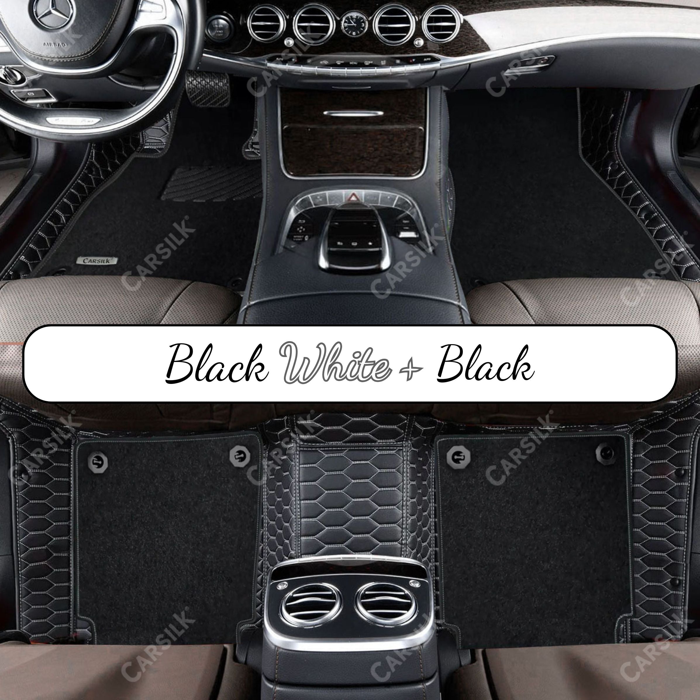 Alternative view of BLACK & WHITE STITCHING HONEYCOMB BASE WITH GRAY TOP CARPET DOUBLE LAYER CAR MAT SET
