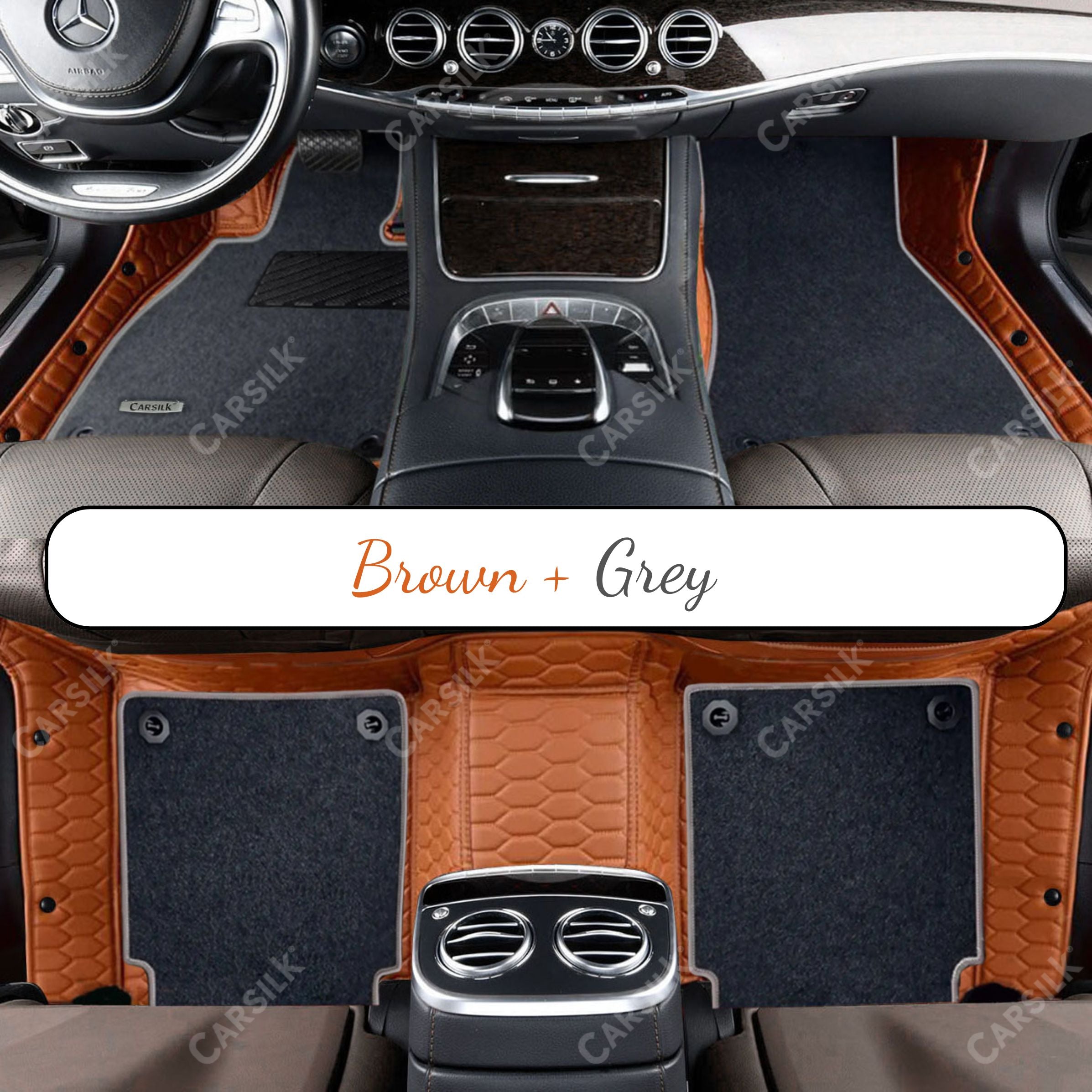 Alternative view of BROWN HONEYCOMB BASE WITH BLACK TOP CARPET DOUBLE LAYER CAR MAT SET