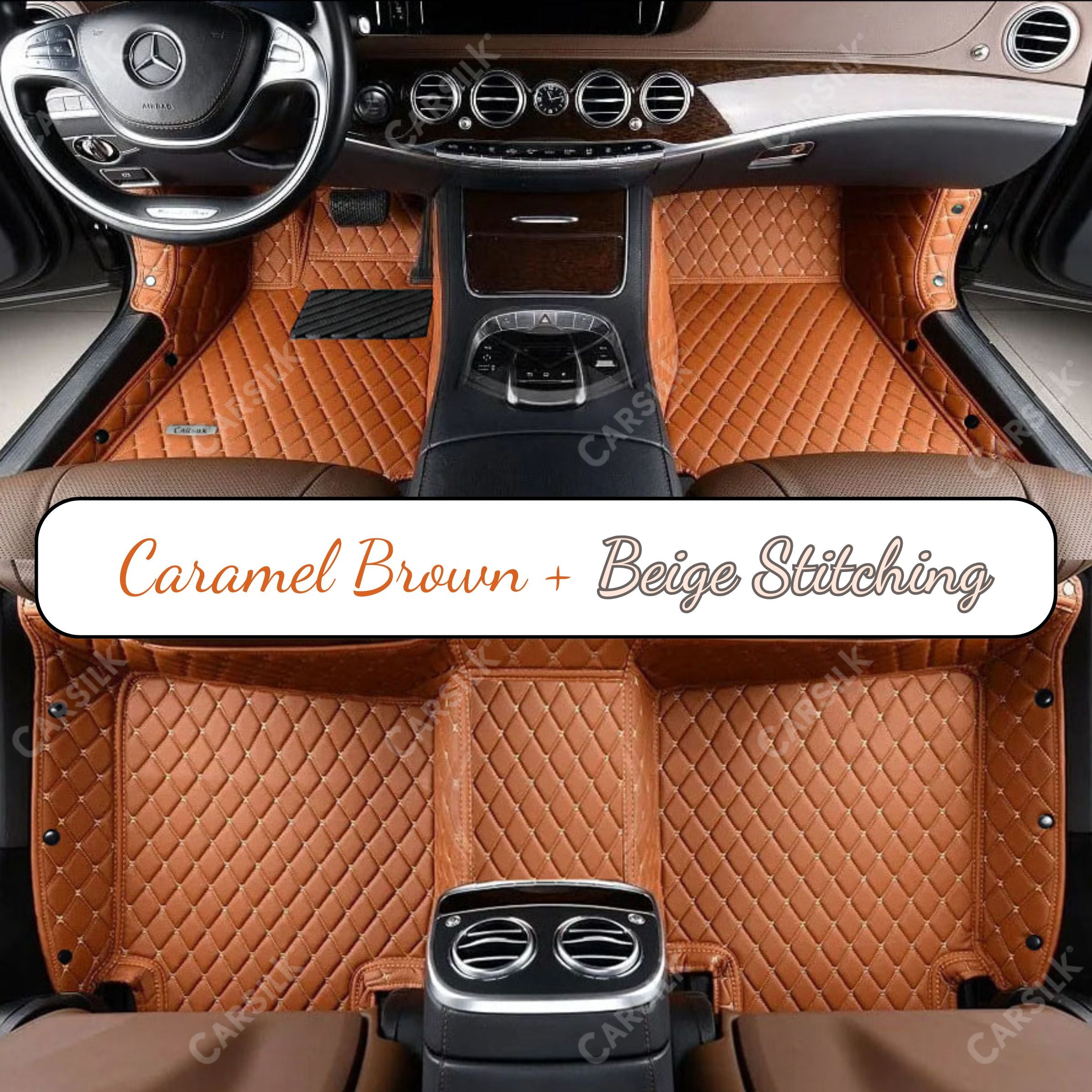 CARAMEL BROWN DIAMOND PATTERN CAR MATS SET
