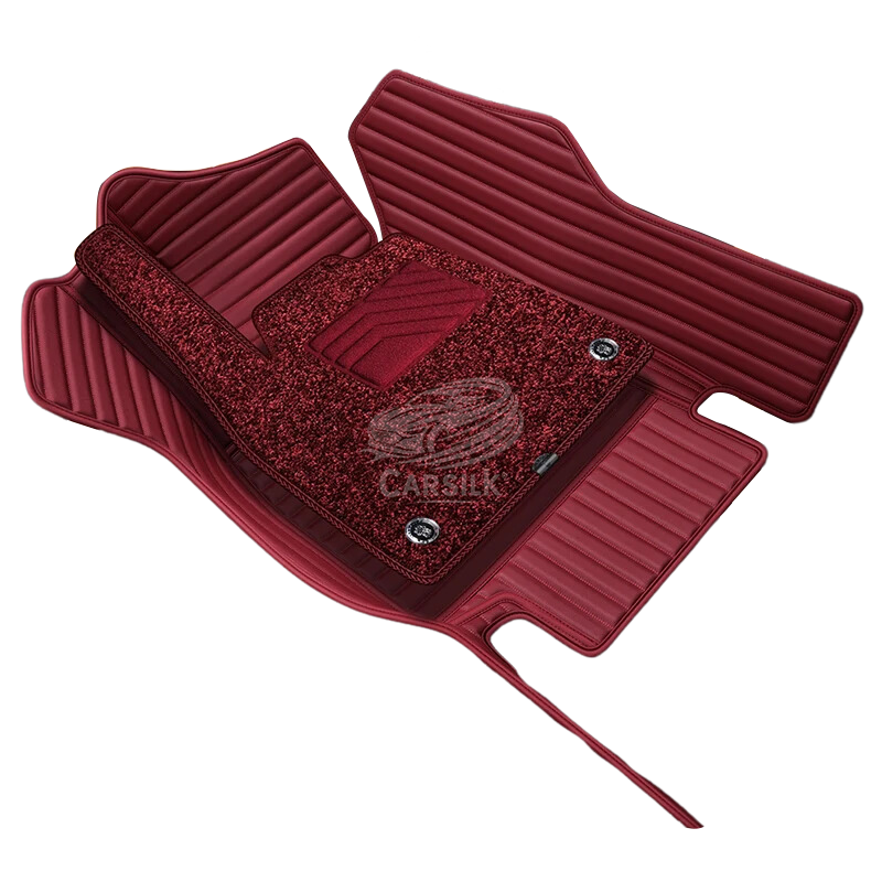 Alternative view of CARAMEL BROWN STRIPE BASE WITH BEIGE TOP CARPET DOUBLE LAYER CAR MAT SET