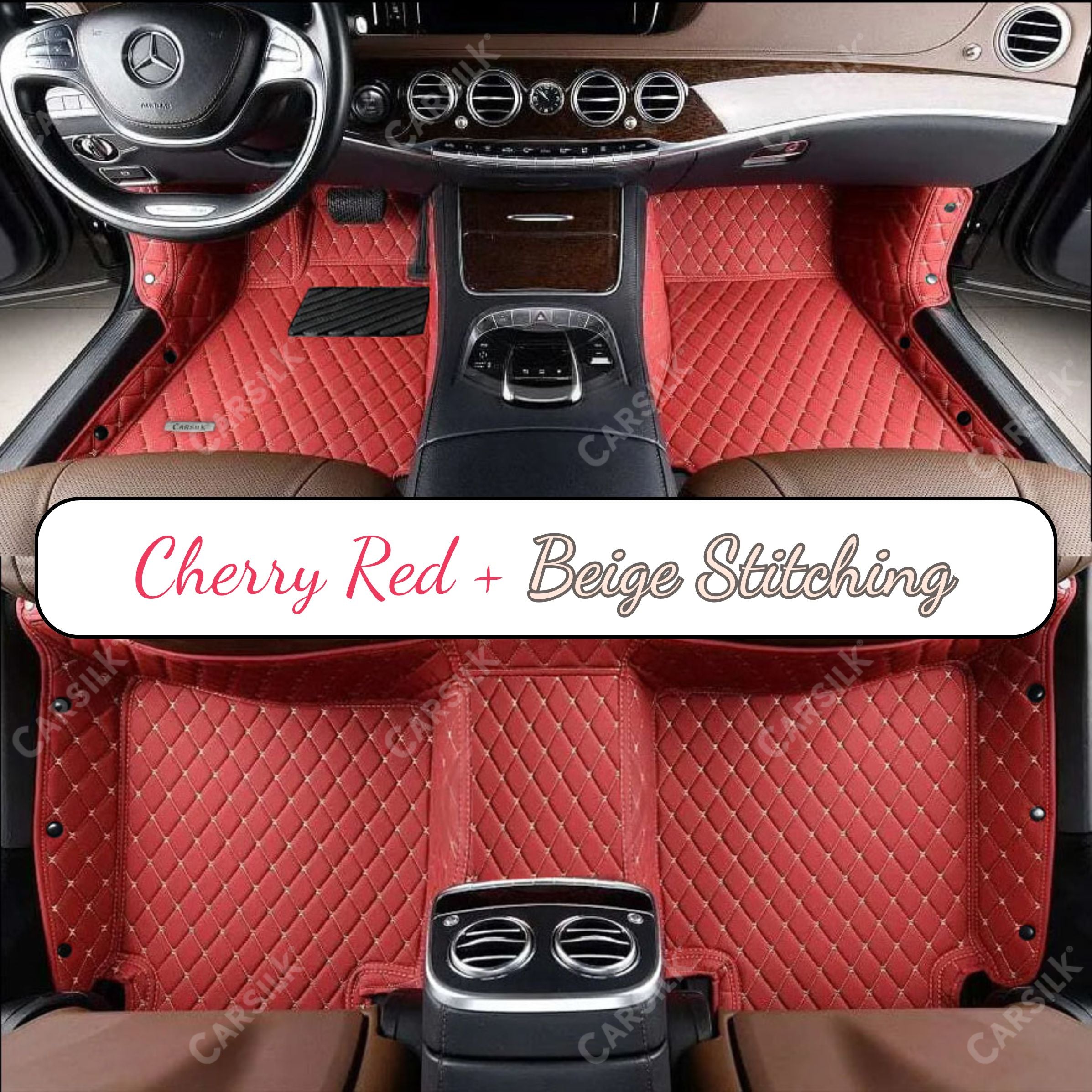 CHERRY RED DIAMOND PATTERN CAR MATS SET
