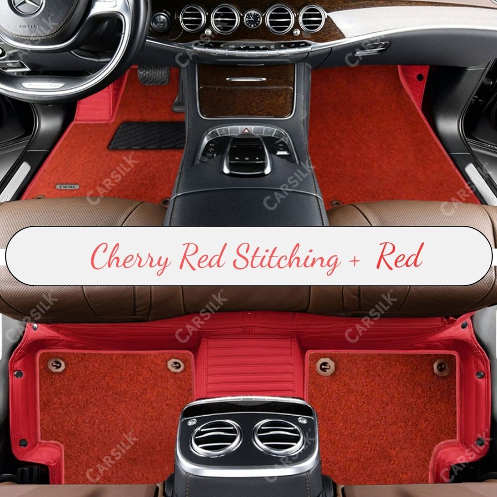 CHERRY RED STRIPE BASE WITH RED TOP CARPET DOUBLE LAYER CAR MAT SET