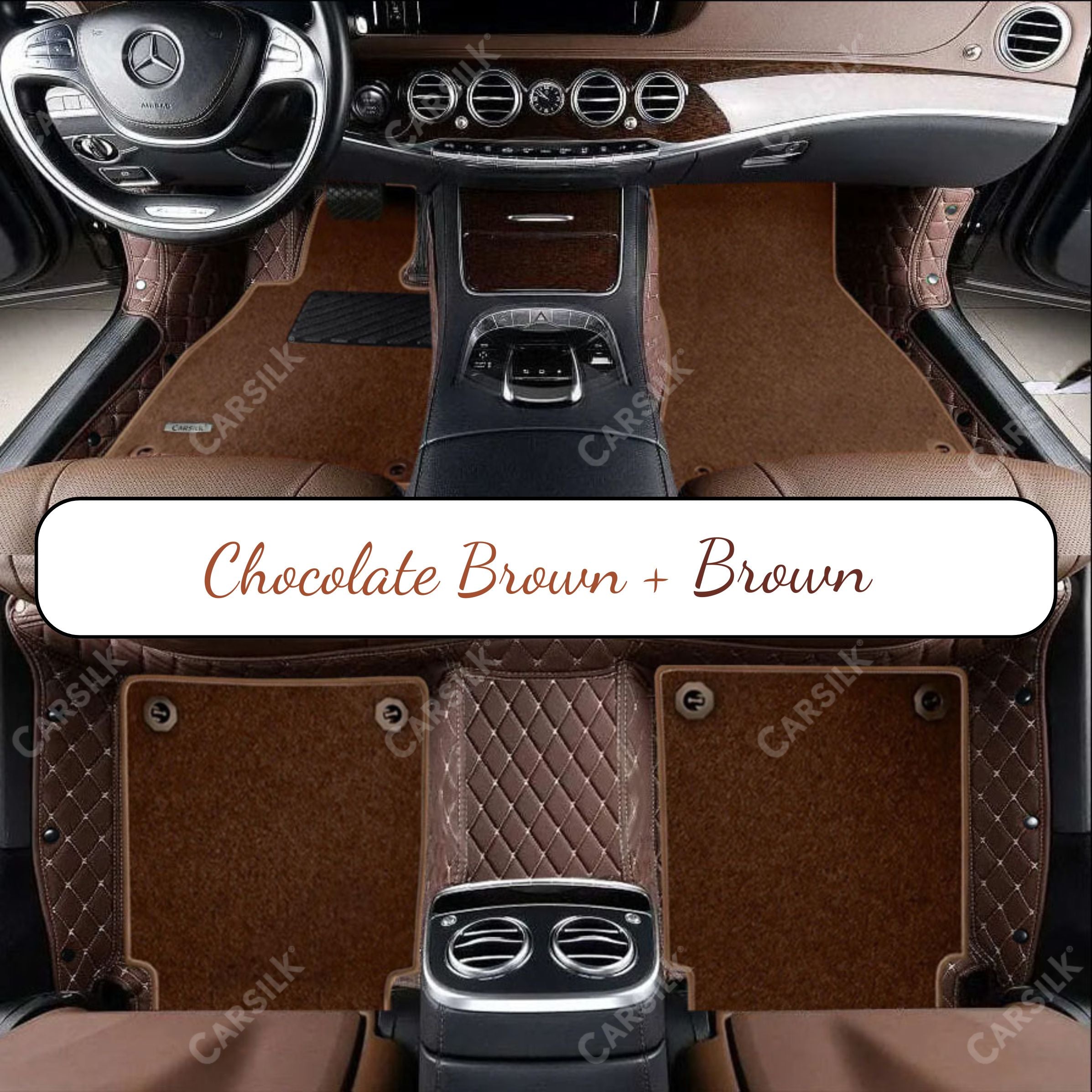 CHOCOLATE BROWN DIAMOND BASE WITH BROWN TOP CARPET DOUBLE LAYER CAR MAT SET