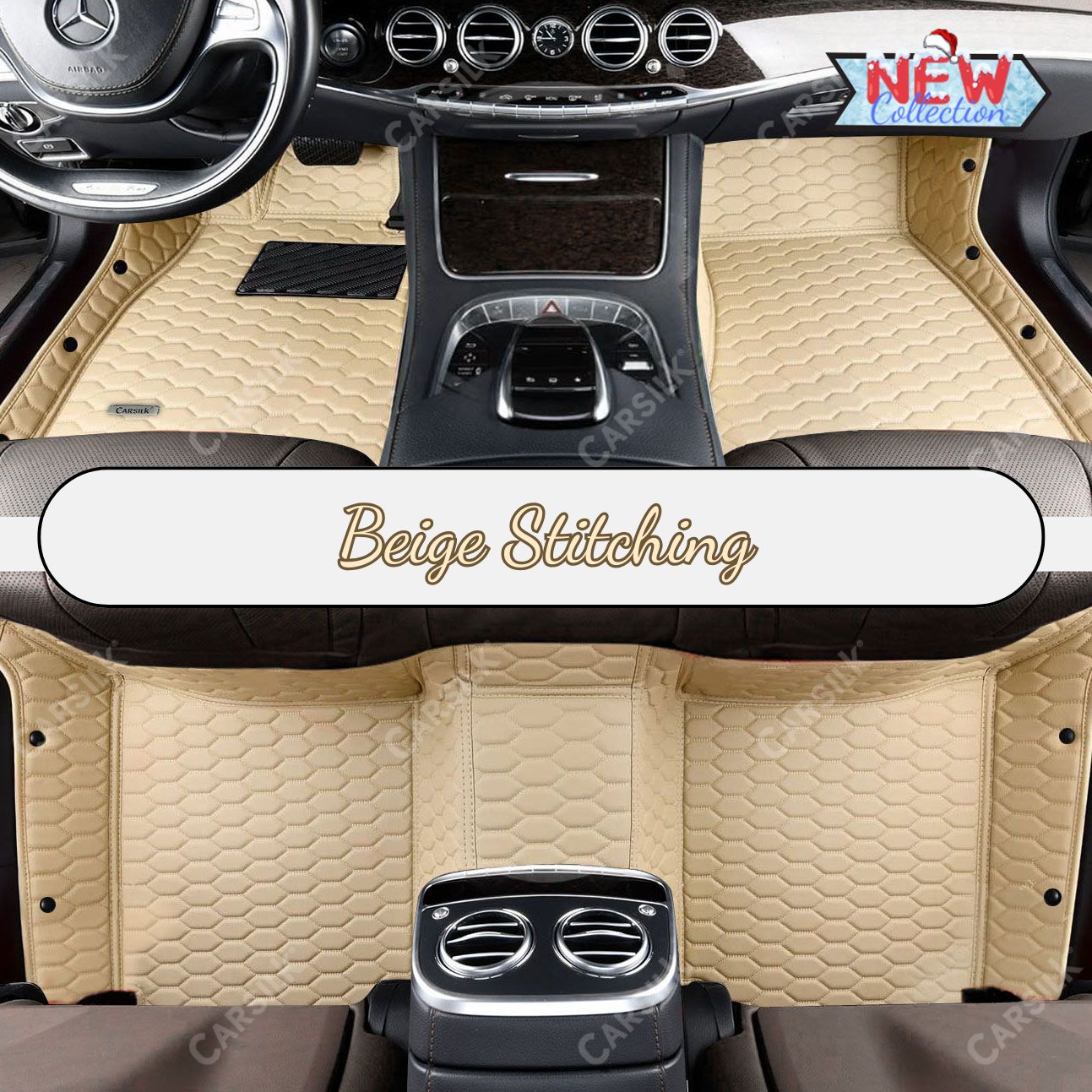 CREAM BEIGE HONEY COMB LUXURY CAR MATS SET