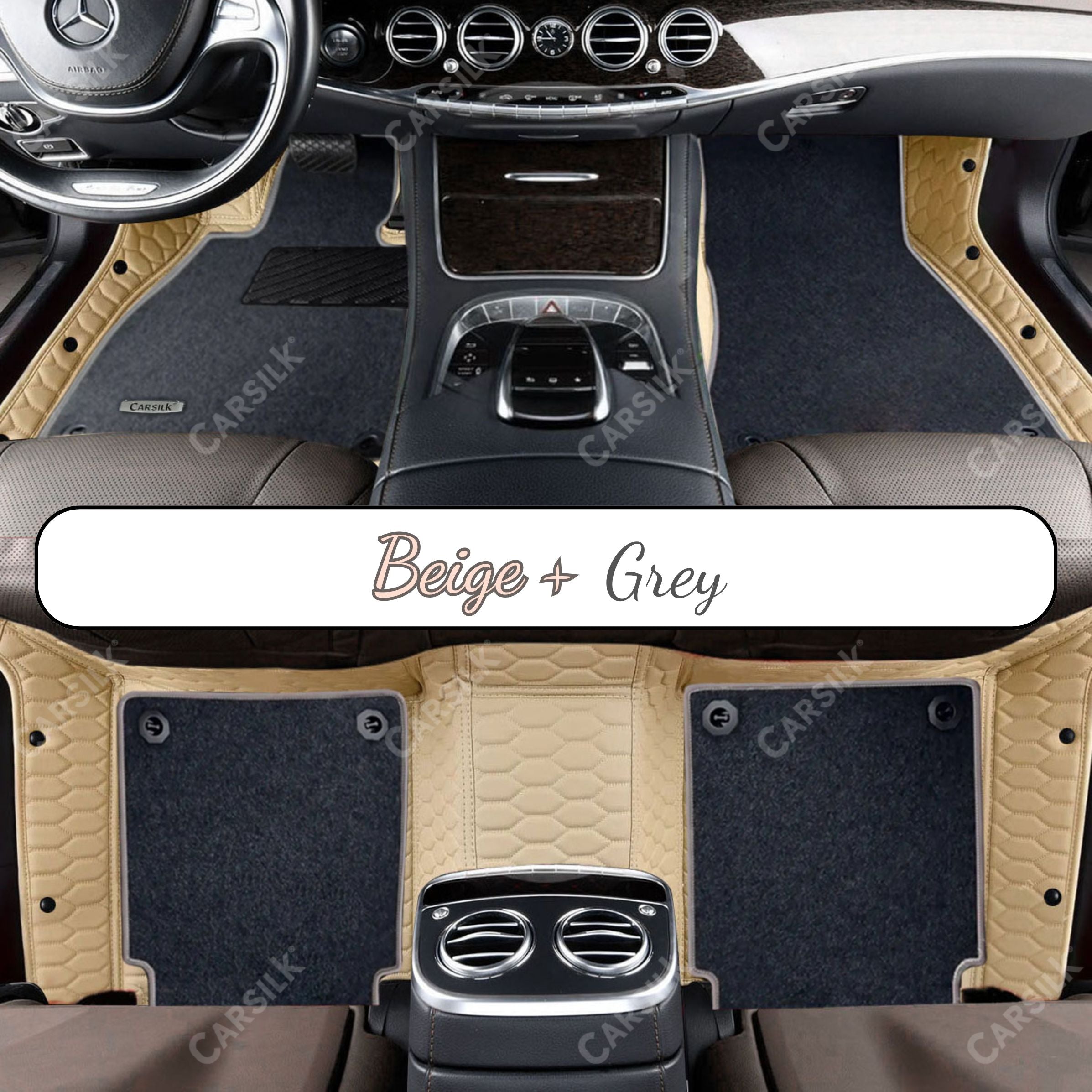 Alternative view of CREAM BEIGE HONEYCOMB BASE WITH BLACK TOP CARPET DOUBLE LAYER CAR MAT SET