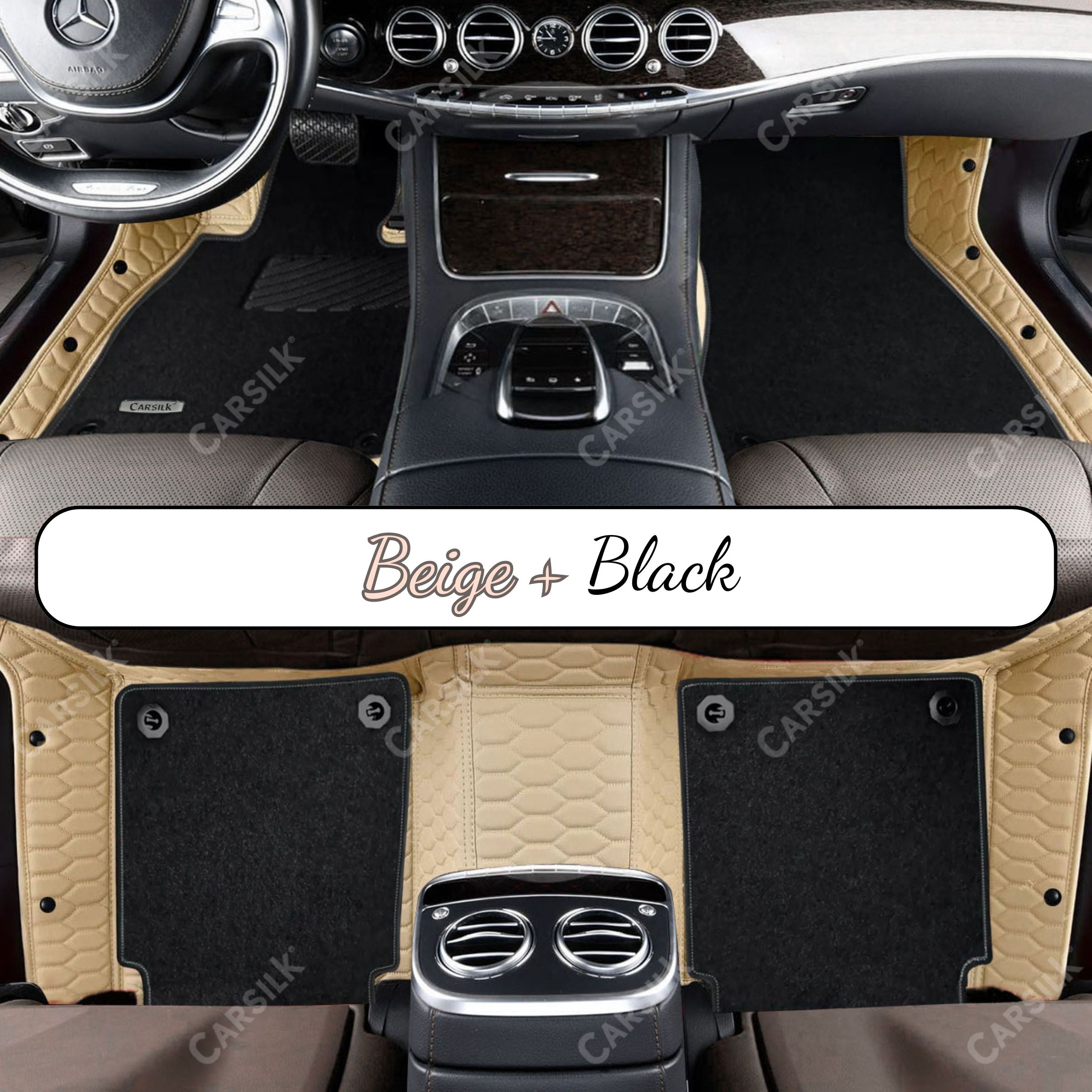 Alternative view of CREAM BEIGE HONEYCOMB BASE WITH GRAY TOP CARPET DOUBLE LAYER CAR MAT SET