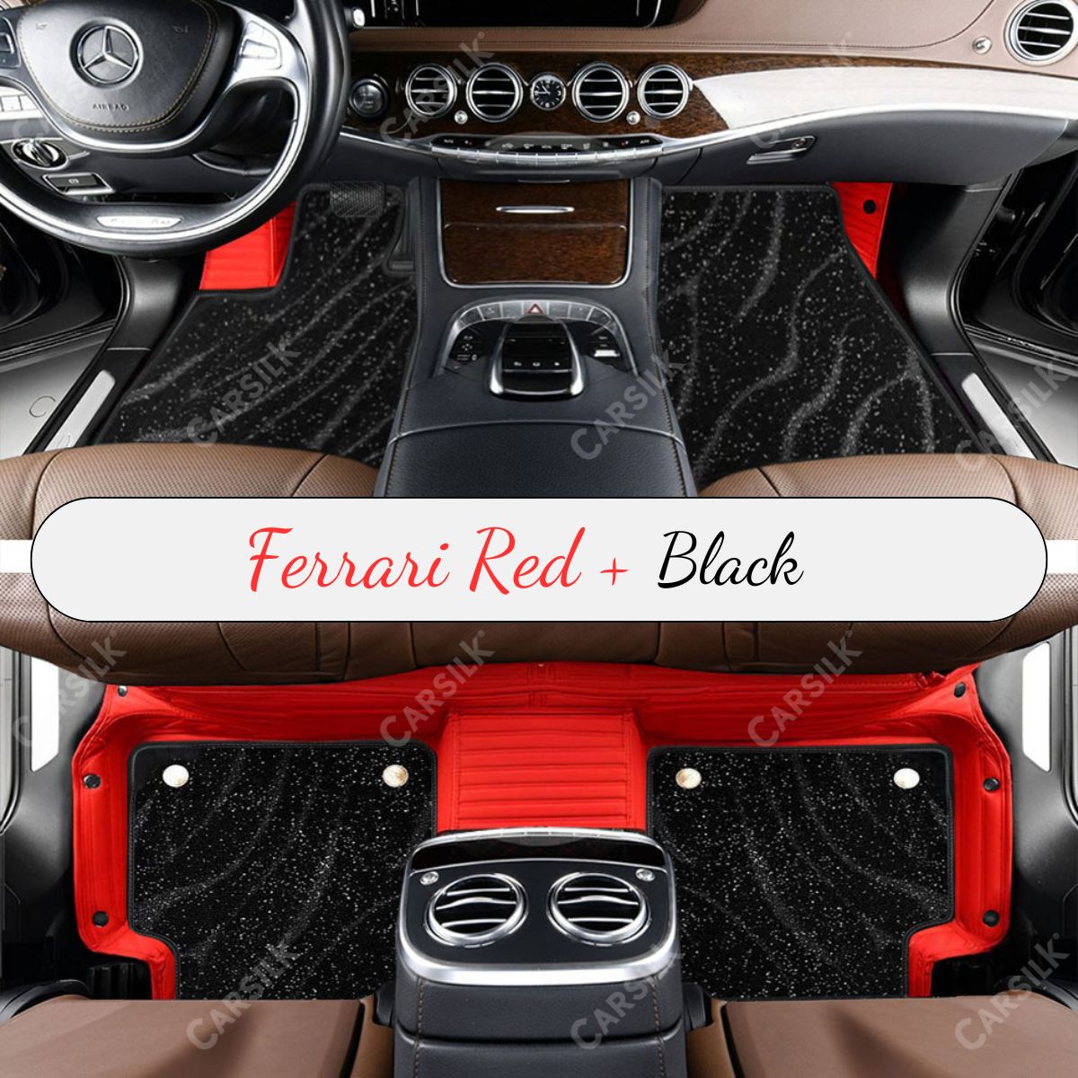 FERRARI RED STRIPE BASE WITH BLACK TOP CARPET DOUBLE LAYER GALAXY CAR MAT SET