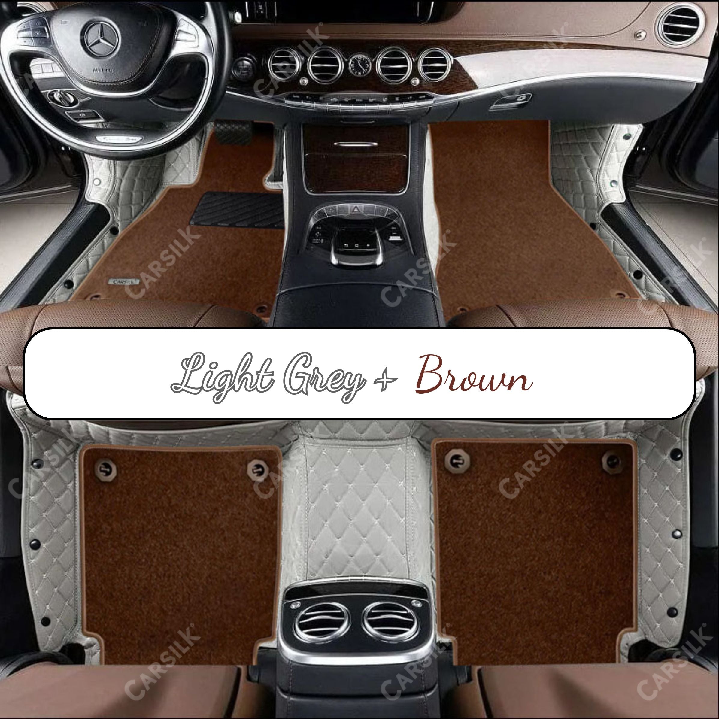 LIGHT GRAY DIAMOND BASE WITH BROWN TOP CARPET DOUBLE LAYER CAR MAT SET