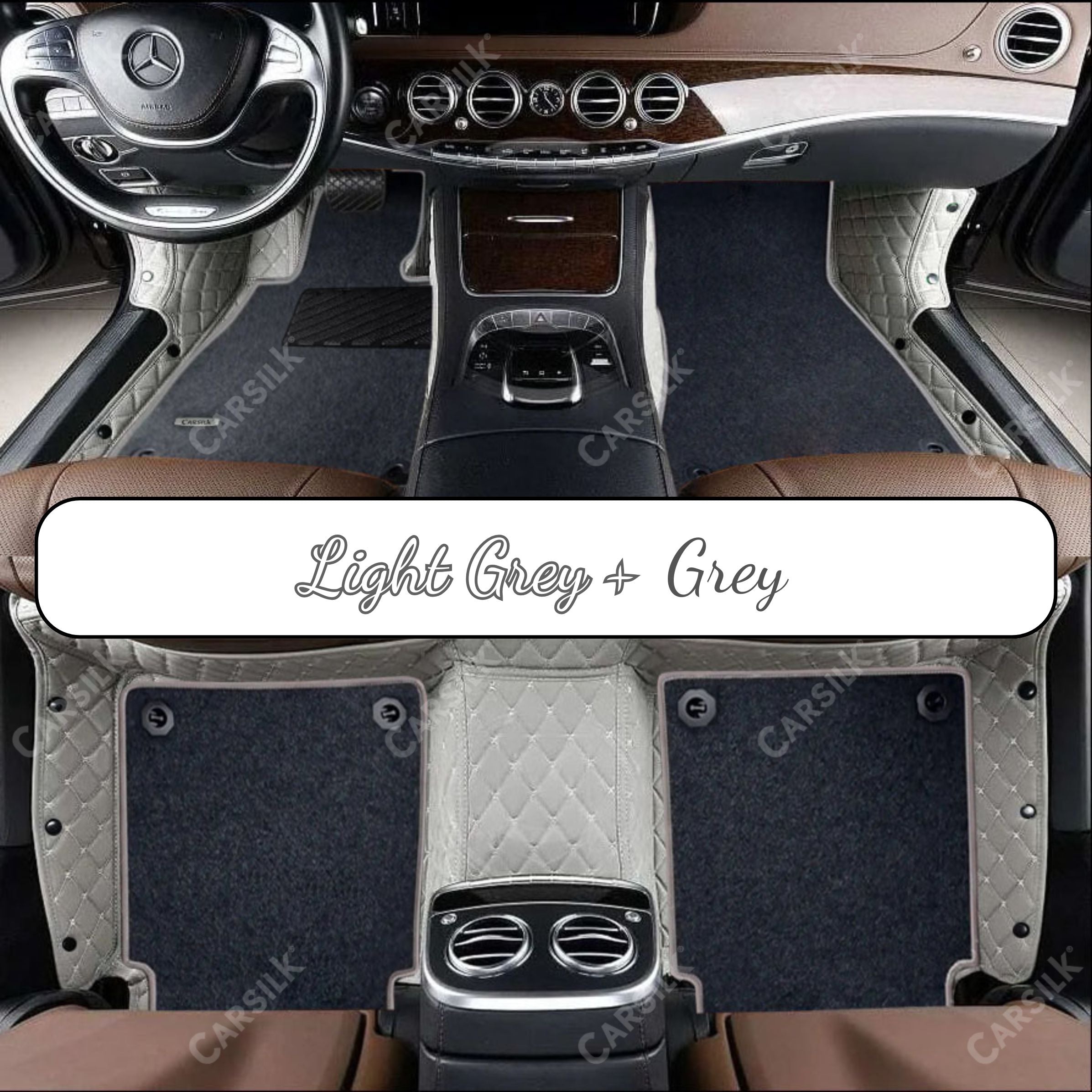 LIGHT GRAY DIAMOND BASE WITH GRAY TOP CARPET DOUBLE LAYER CAR MAT SET